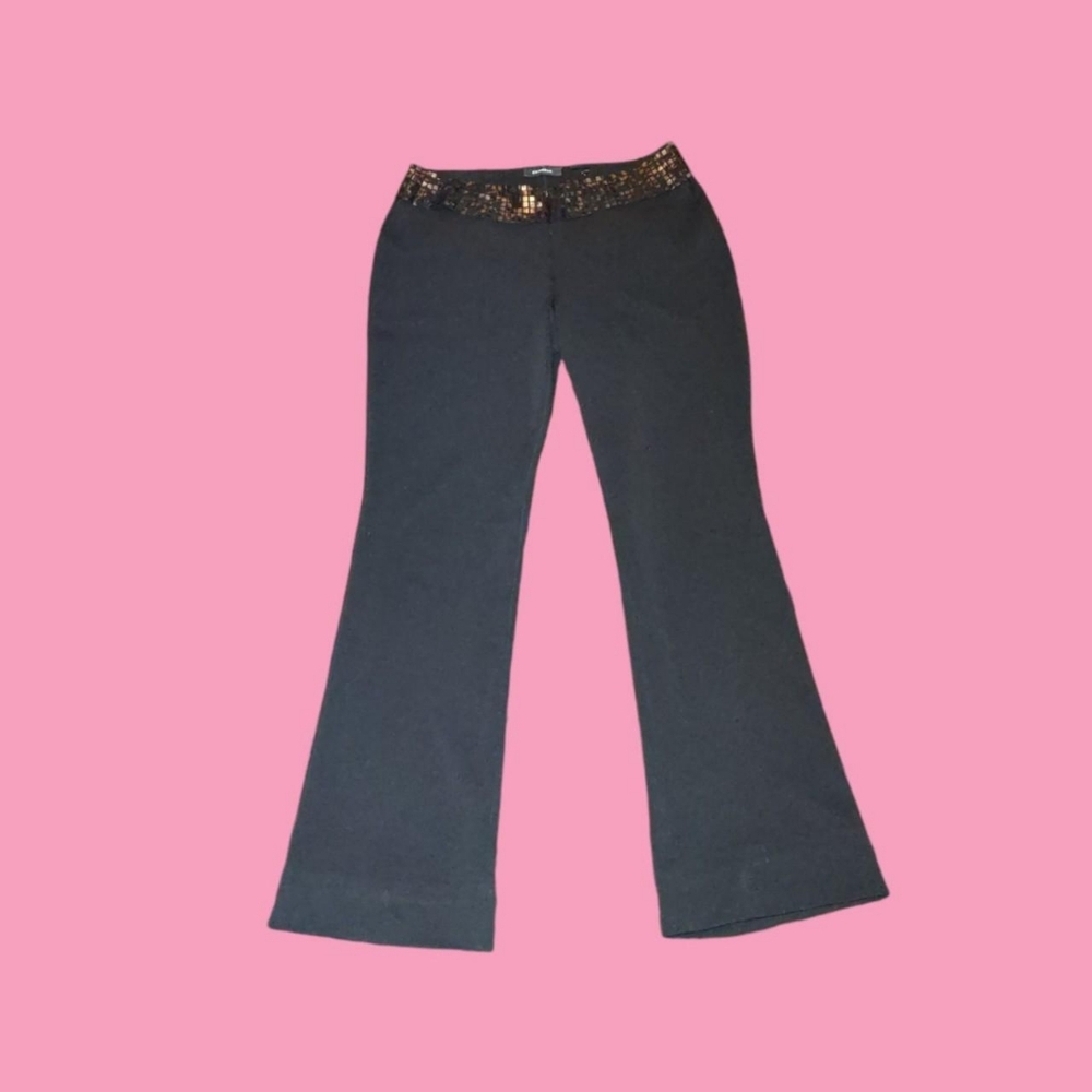 1990s/early 2000s express dark grey mosaic belt wide leg slacks size 3/4 Party